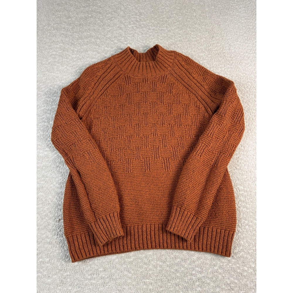 PrAna Sweater Womens XS Rust Textured Knit Recycled Cotton Mock Neck Pullover